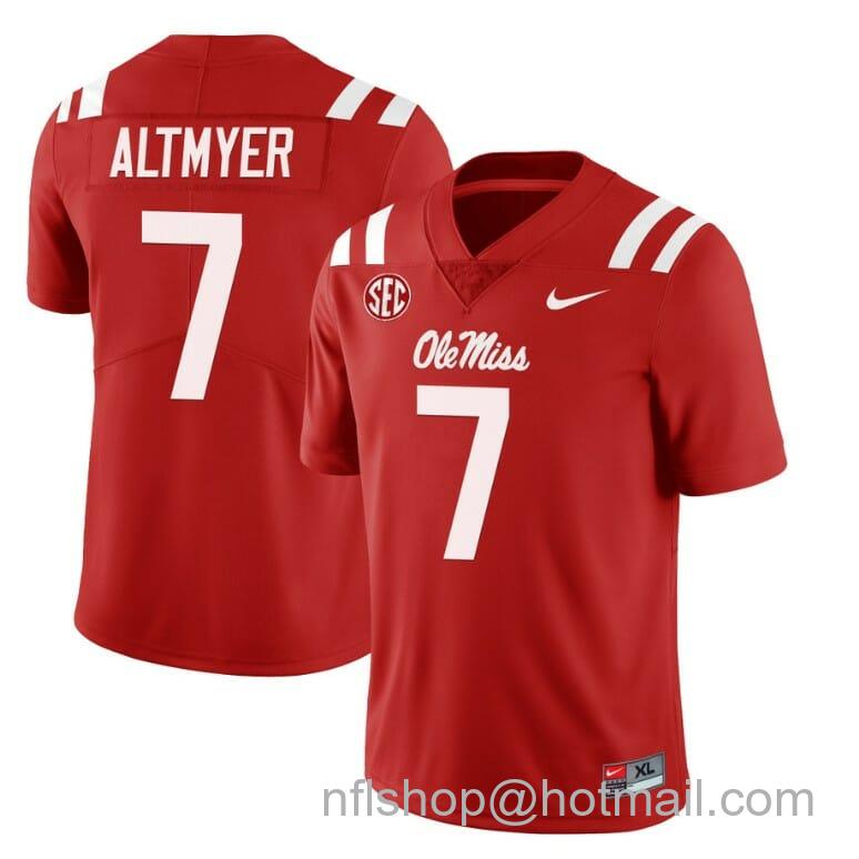 Men's Nike Ole Miss Rebels Luke Altmyer Jersey #7 College Football All Stitched Red