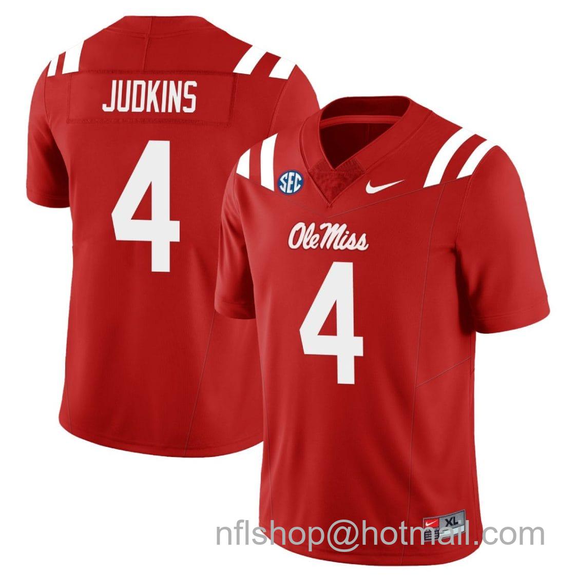 Men's Nike Quinshon Judkins Jersey #4 Ole Miss Rebels Football All Stitched Red