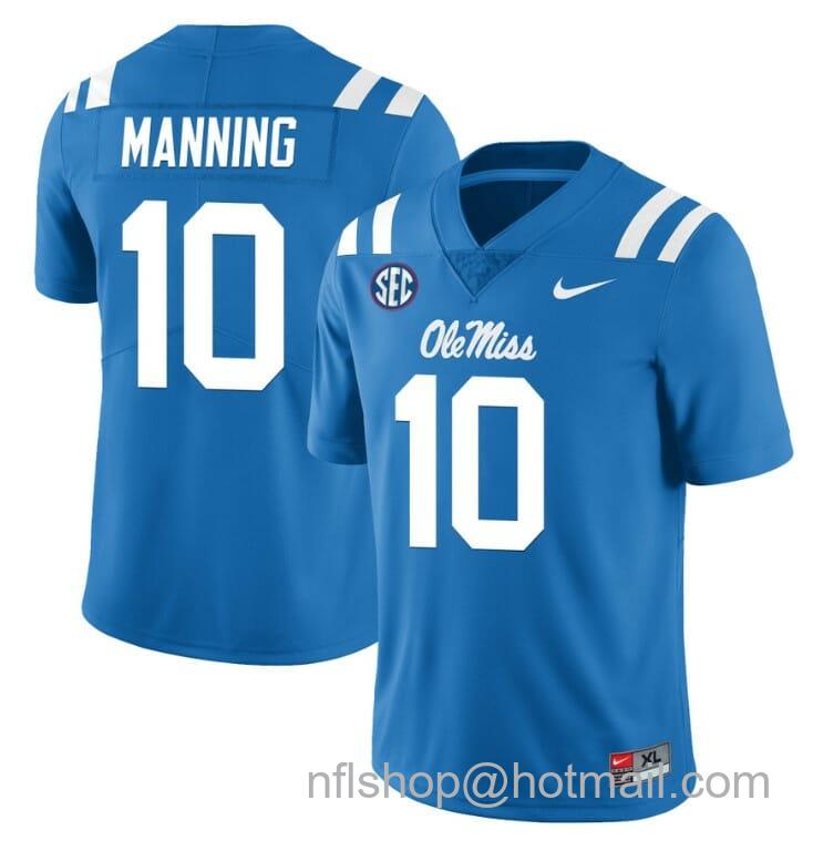 Men's Nike Ole Miss Rebels Eli Manning Jersey #10 College Football All Stitched Light Blue