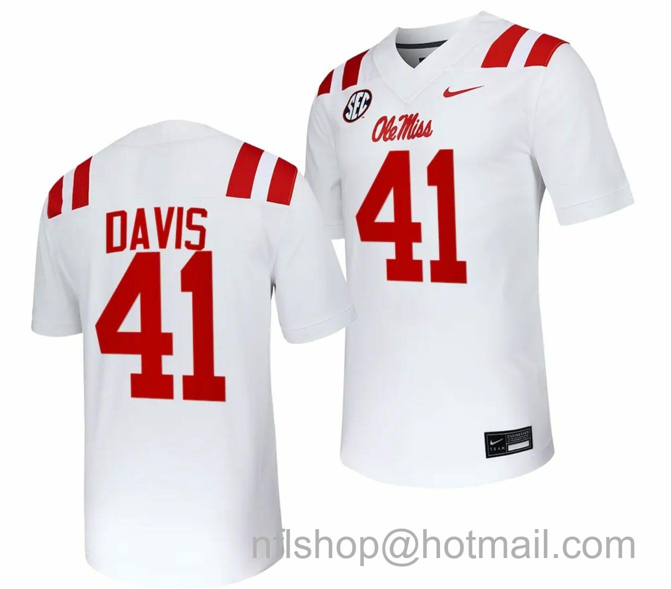 Men's Nike Ole Miss Rebels Caden Davis Jersey #41 Untouchable College Football 2023 White