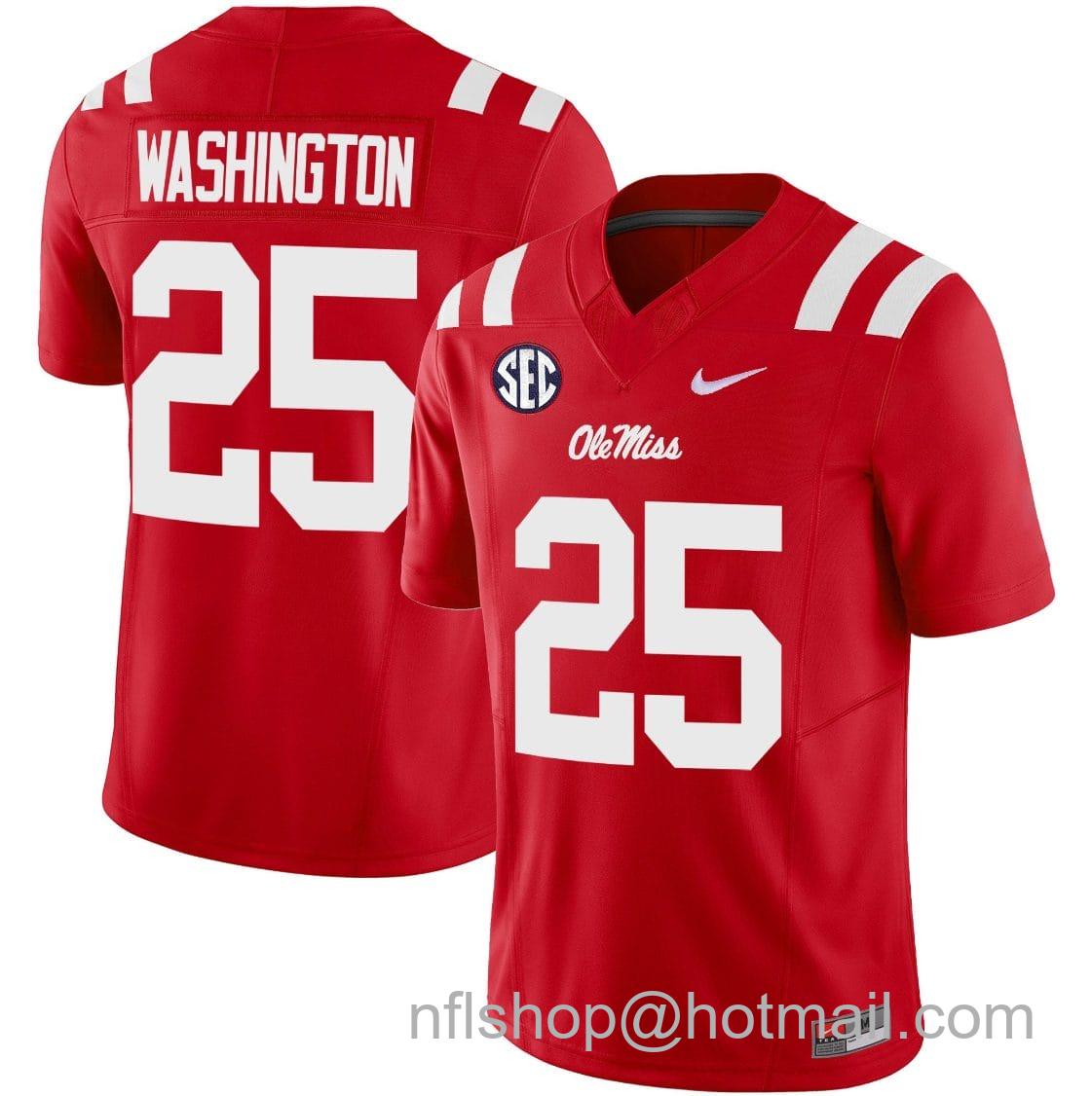 Men's Nike Trey Washington Jersey #25 Ole Miss Rebels Football Vapor Limited All Stitched Red