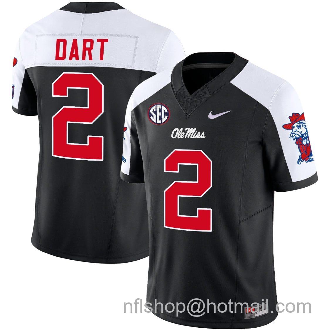 Men's Nike Jaxson Dart Jersey #2 Ole Miss Rebels Football Vapor Limited All Stitched Black Alternate