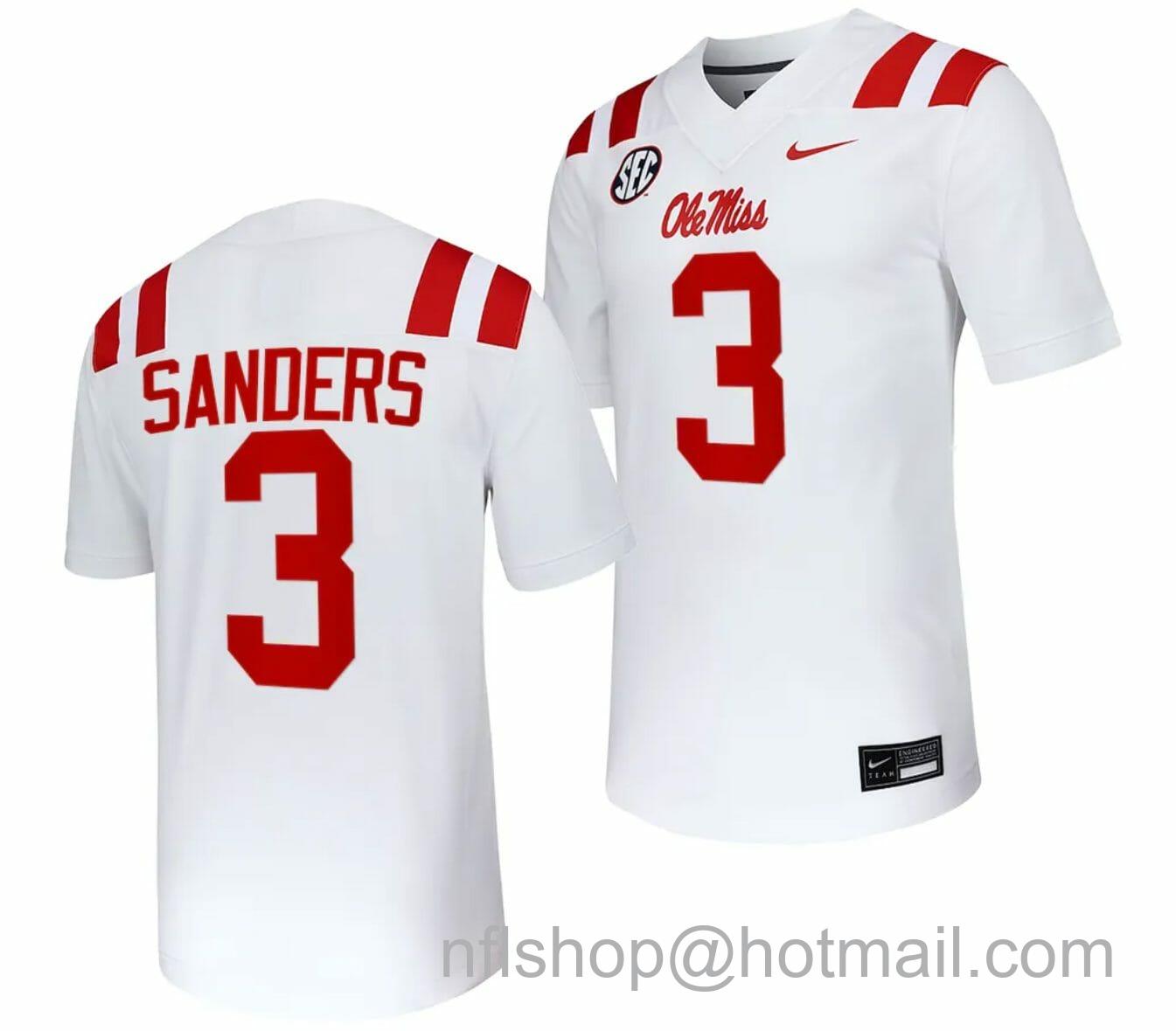 Men's Nike Ole Miss Rebels Spencer Sanders Jersey #3 Untouchable College Football 2023 White