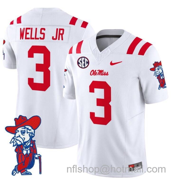 Men's Nike Antwane Wells Jr Jersey #3 Ole Miss Rebels Vapor Limited College Football Stitched White