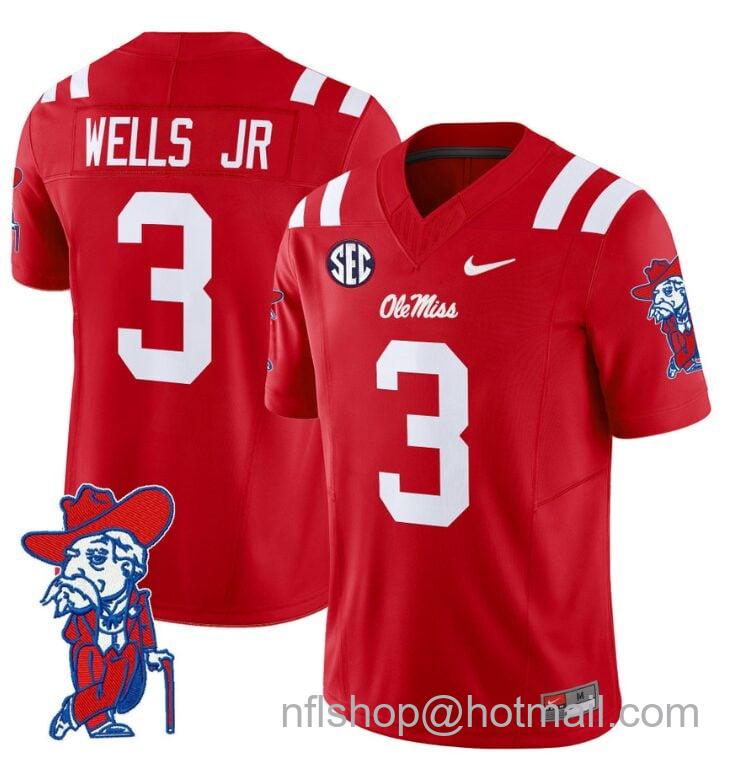 Men's Nike Antwane Wells Jr Jersey #3 Ole Miss Rebels Vapor Limited College Football Stitched Red