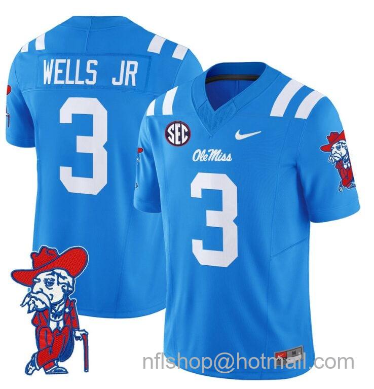 Men's Nike Antwane Wells Jr Jersey #3 Ole Miss Rebels Vapor Limited College Football Stitched Powder Blue