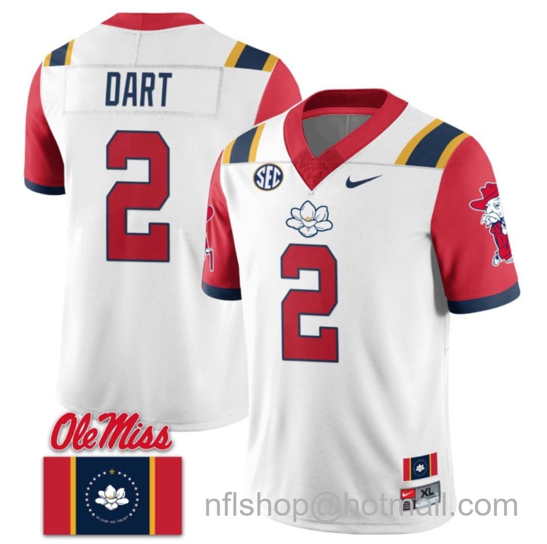 Men's Nike Jaxson Dart Jersey #2 Ole Miss Rebels Football Ole Miss Flag All Stitched White 2