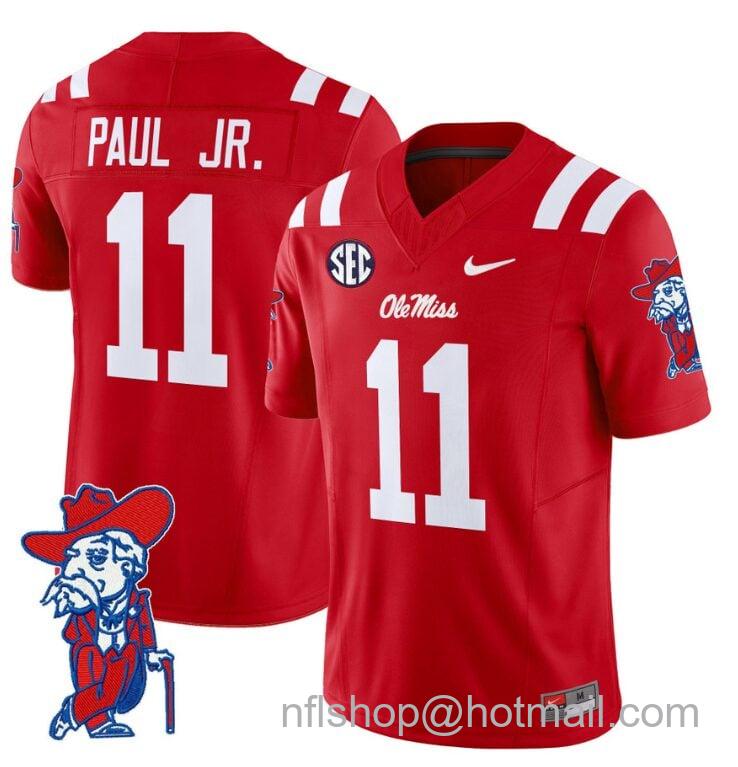 Men's Nike Chris Paul Jr Jersey #11 Ole Miss Rebels Vapor Limited College Football Stitched Red