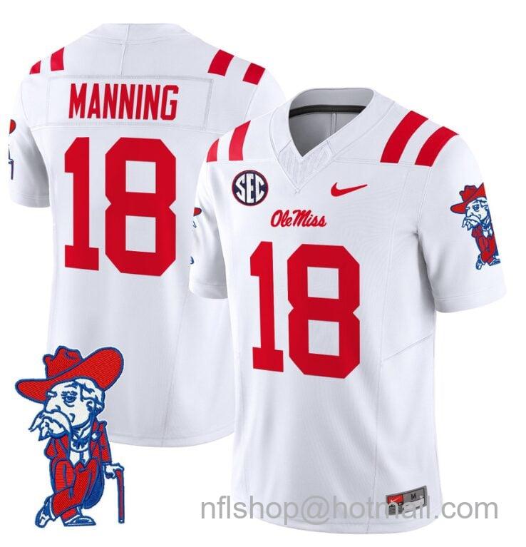 Men's Nike Archie Manning Jersey #18 Ole Miss Rebels Vapor Limited College Football Stitched White