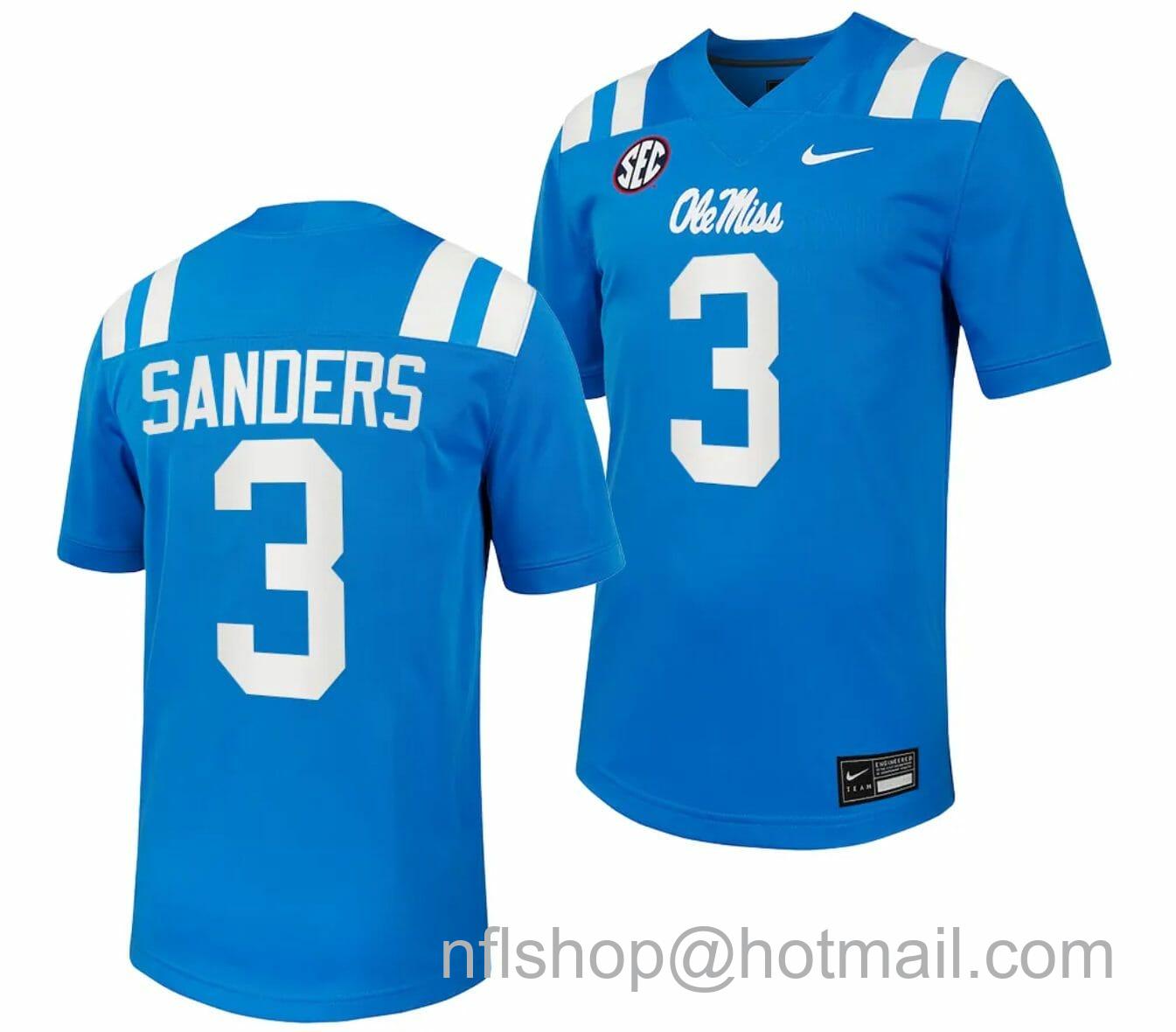 Men's Nike Ole Miss Rebels Spencer Sanders Jersey #3 Untouchable College Football 2023 Powder Blue