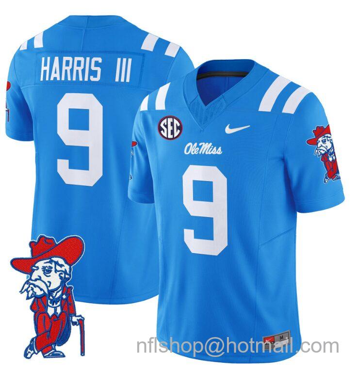 Men's Nike Tre Harris Jersey #9 Ole Miss Rebels Vapor Limited College Football Stitched Powder Blue