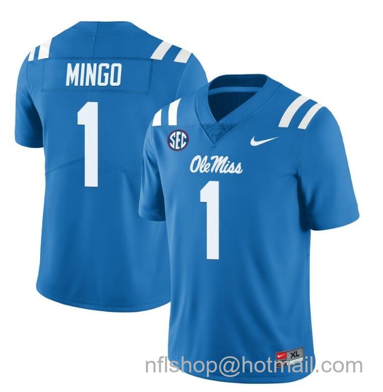 Men's Nike Ole Miss Rebels Jonathan Mingo Jersey #1 College Football All Stitched Light Blue