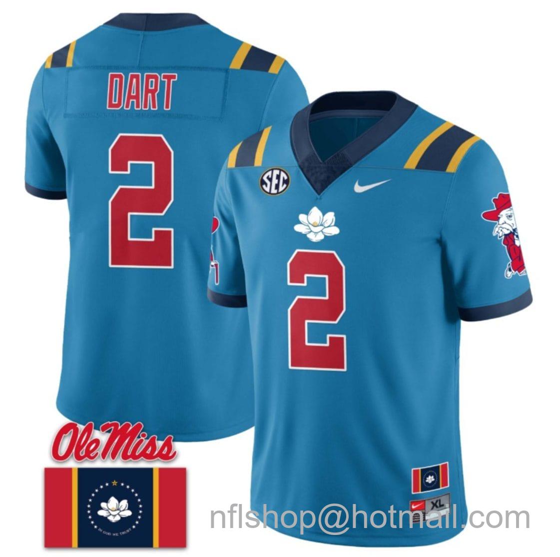 Men's Nike Jaxson Dart Jersey #2 Ole Miss Rebels Football Ole Miss Flag All Stitched Blue 2