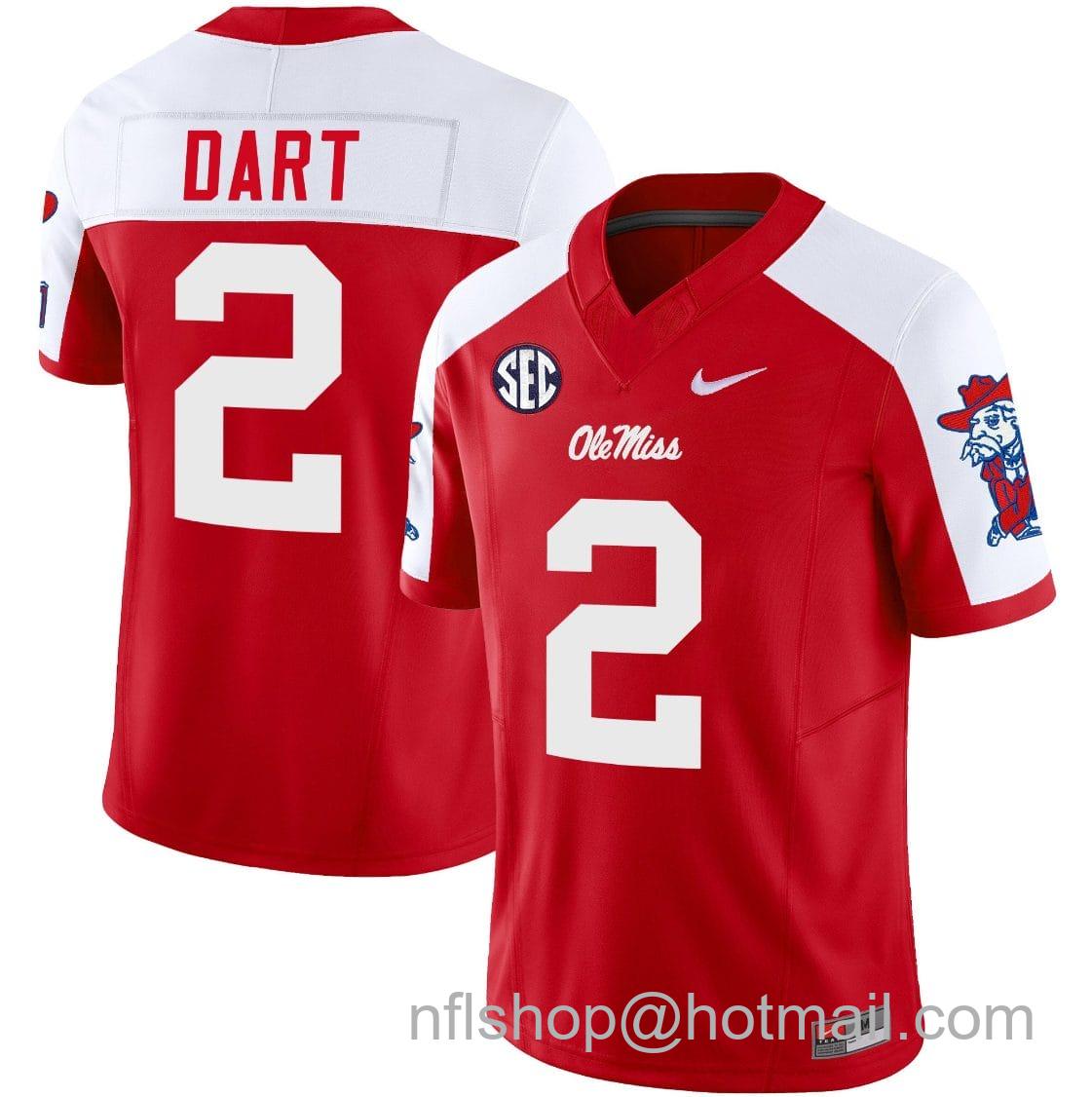 Men's Nike Jaxson Dart Jersey #2 Ole Miss Rebels Football Vapor Limited All Stitched Red Alternate