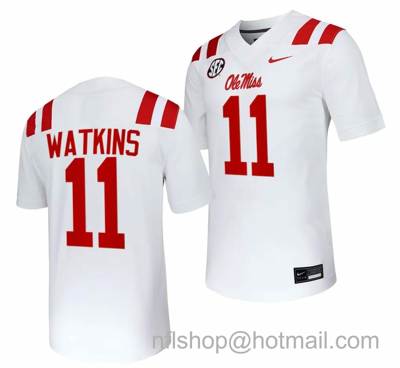 Men's Nike Ole Miss Rebels Jordan Watkins Jersey #11 Untouchable College Football 2023 White