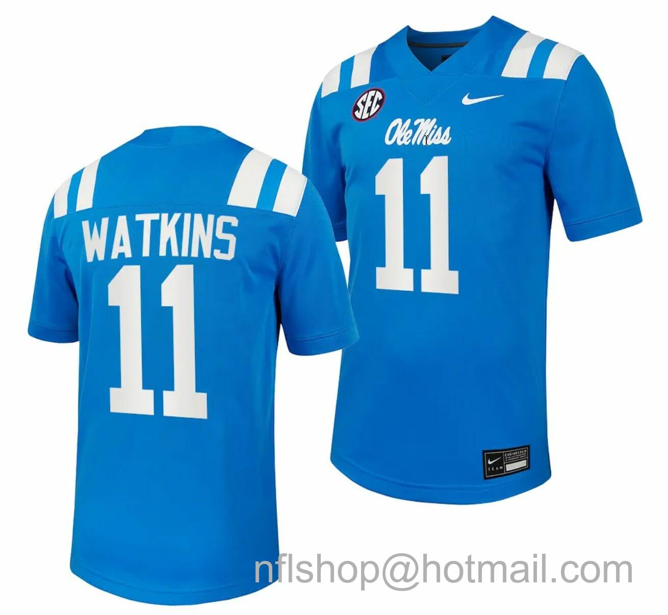 Men's Nike Ole Miss Rebels Jordan Watkins Jersey #11 Untouchable College Football 2023 Powder Blue