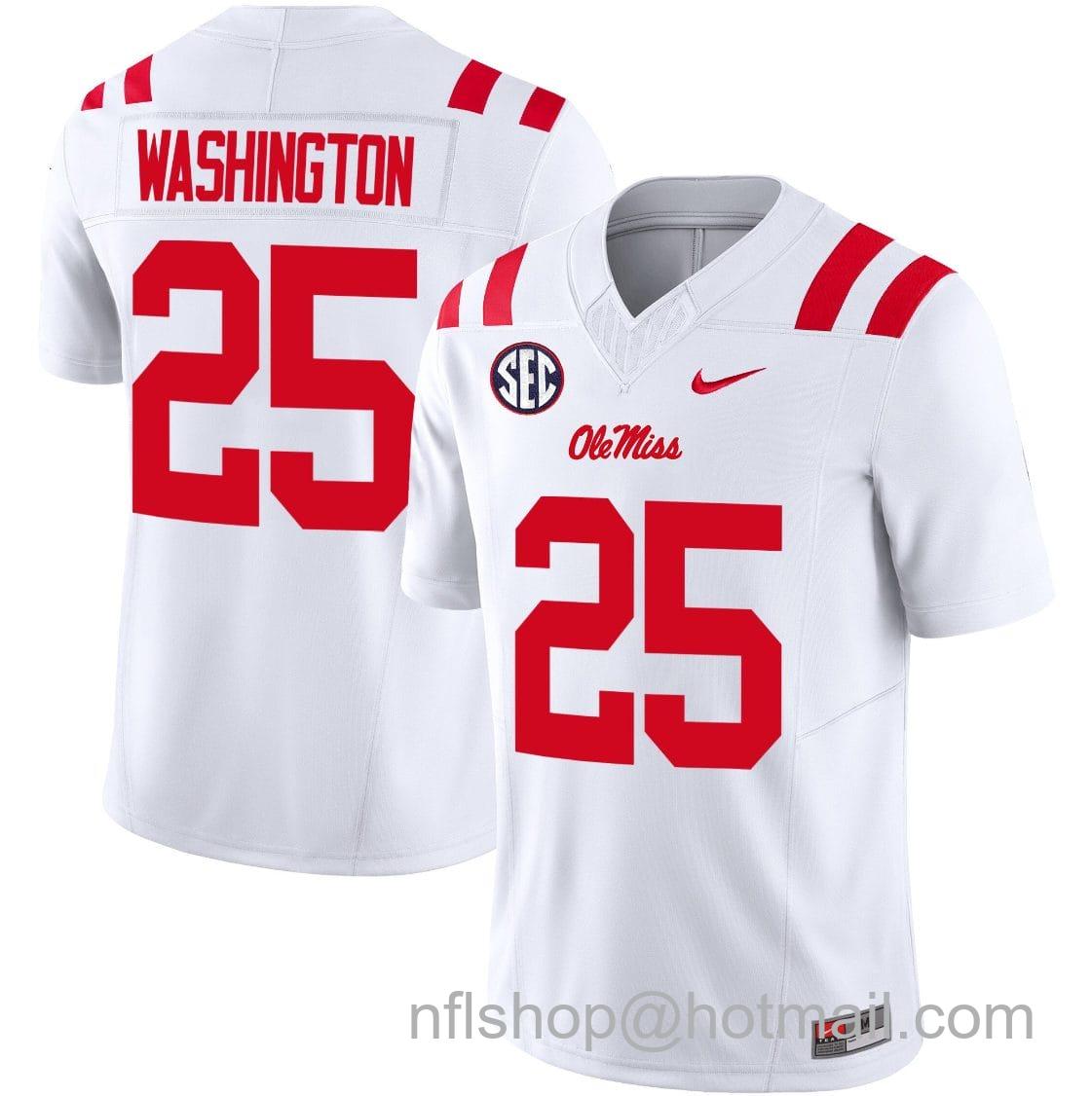 Men's Nike Trey Washington Jersey #25 Ole Miss Rebels Football Vapor Limited All Stitched White