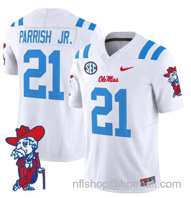 Men's Nike Henry Parrish Jr Jersey #21 Ole Miss Rebels Vapor Limited College Football Stitched 2024 White