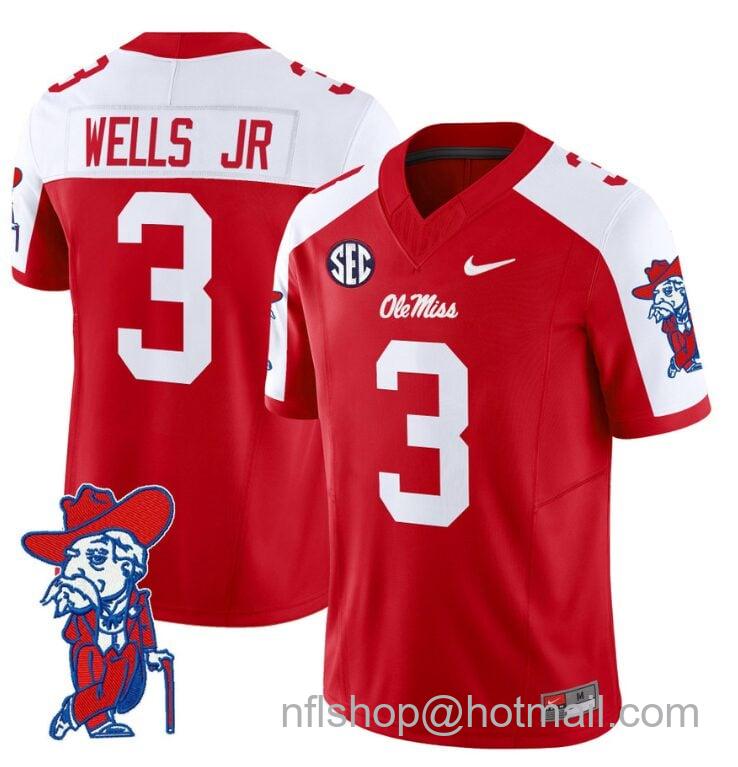 Men's Nike Antwane Wells Jr Jersey #3 Ole Miss Rebels Vapor Limited College Football Stitched Red Alternte