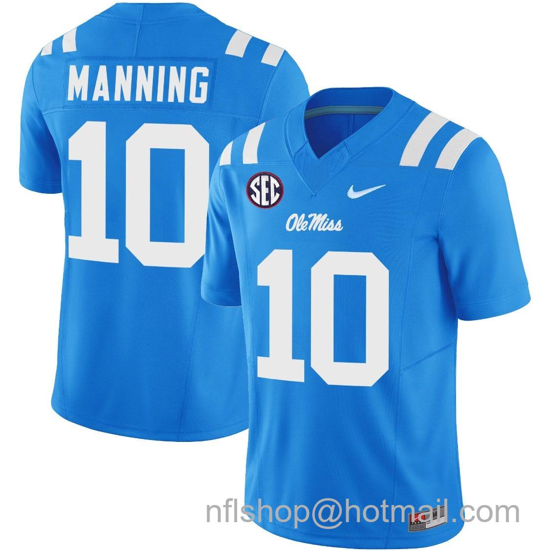 Men's Nike Eli Manning Jersey #10 Ole Miss Rebels Football Vapor Limited All Stitched Powder Blue