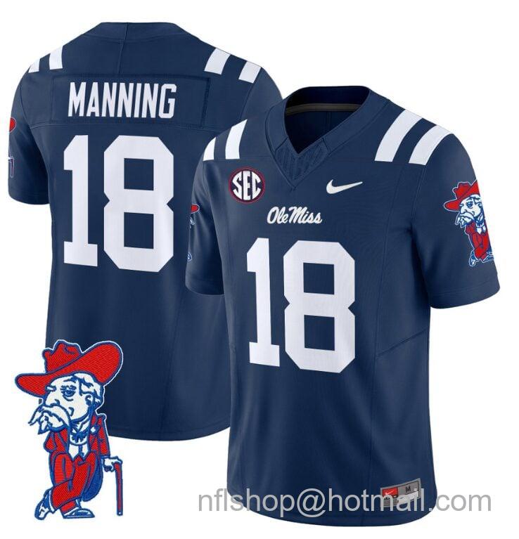 Men's Nike Archie Manning Jersey #18 Ole Miss Rebels Vapor Limited College Football Stitched Navy