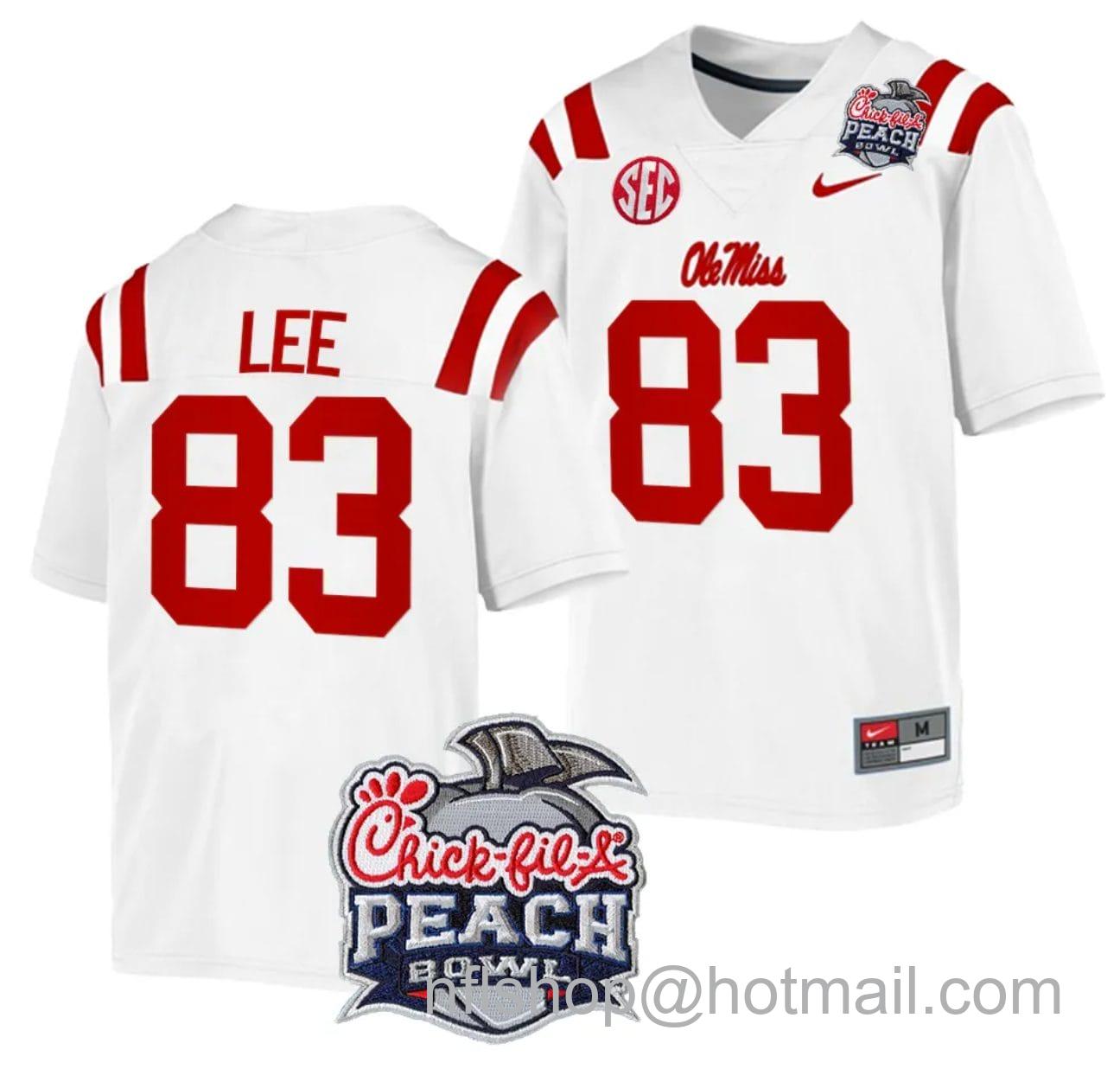 Men's Nike Cayden Lee Jersey #83 Ole Miss Rebels Peach Bowl Patch 2024 College Football White