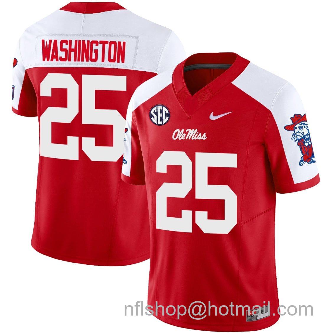 Men's Nike Trey Washington Jersey #25 Ole Miss Rebels Football Vapor Limited All Stitched Red Alternate