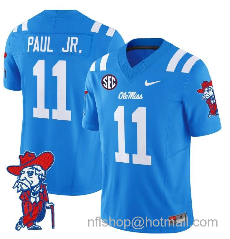 Men's Nike Chris Paul Jr Jersey #11 Ole Miss Rebels Vapor Limited College Football Stitched Powder Blue