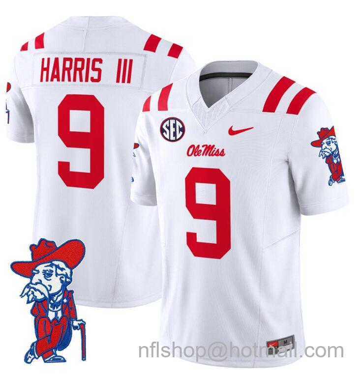 Men's Nike Tre Harris Jersey #9 Ole Miss Rebels Vapor Limited College Football Stitched White