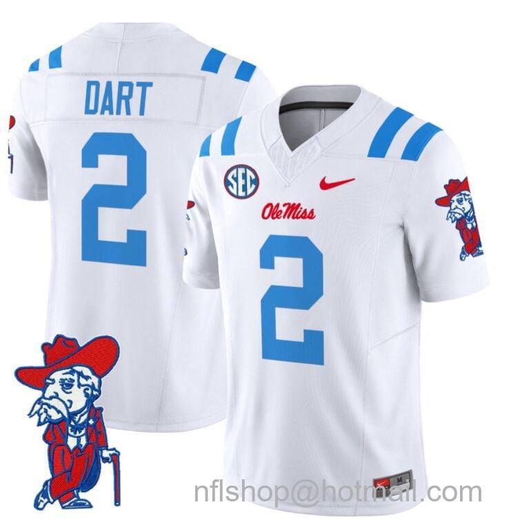 Men's Nike Jaxson Dart Jersey #2 Ole Miss Rebels Vapor Limited College Football Stitched 2024 White