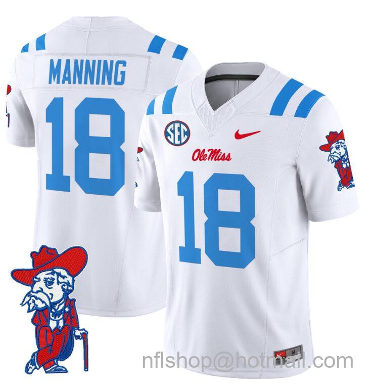 Men's Nike Archie Manning Jersey #18 Ole Miss Rebels Vapor Limited College Football Stitched 2024 White