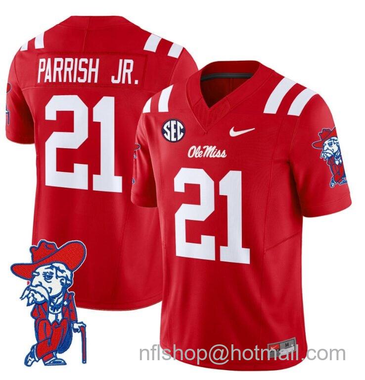 Men's Nike Henry Parrish Jr Jersey #21 Ole Miss Rebels Vapor Limited College Football Stitched Red