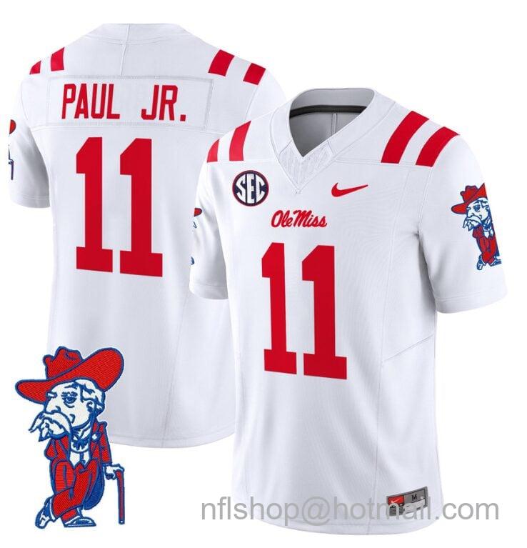 Men's Nike Chris Paul Jr Jersey #11 Ole Miss Rebels Vapor Limited College Football Stitched White