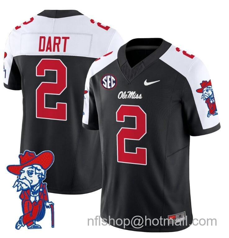 Men's Nike Jaxson Dart Jersey #2 Ole Miss Rebels Vapor Limited College Football Stitched Black Alternate