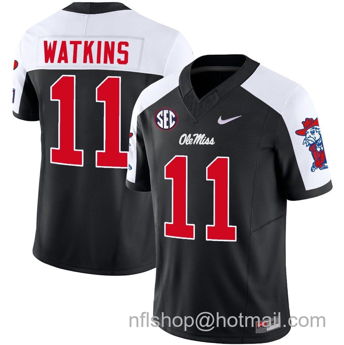 Men's Nike Jordan Watkins Jersey #11 Ole Miss Rebels Football Vapor Limited All Stitched Black Alternate