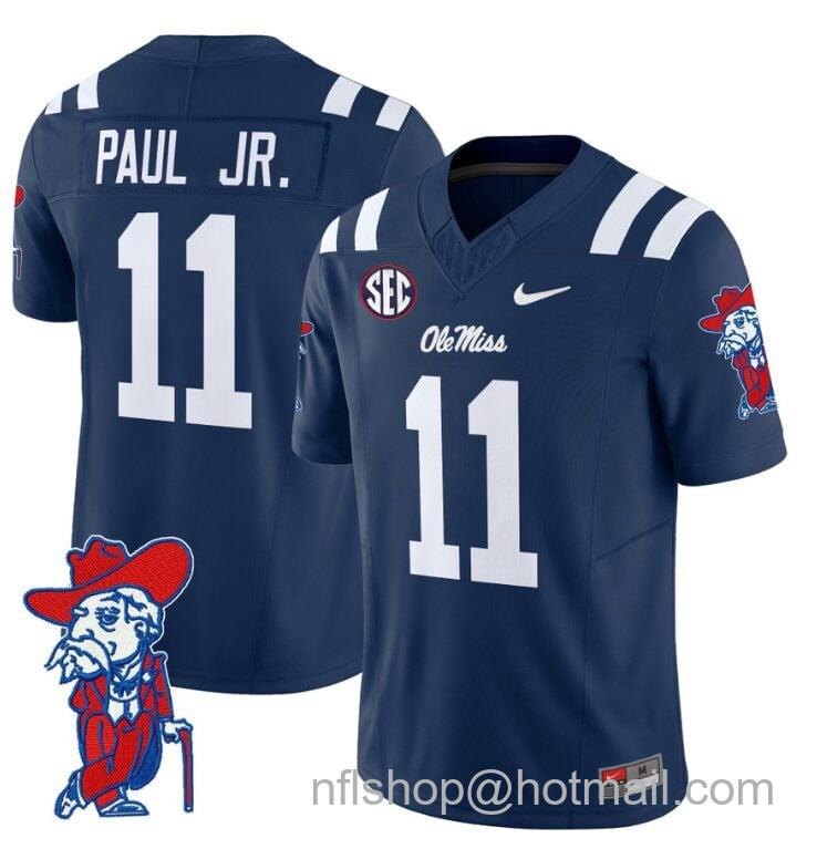 Men's Nike Chris Paul Jr Jersey #11 Ole Miss Rebels Vapor Limited College Football Stitched Navy