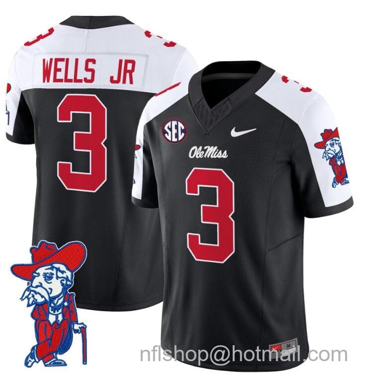 Men's Nike Antwane Wells Jr Jersey #3 Ole Miss Rebels Vapor Limited College Football Stitched Black Alternate