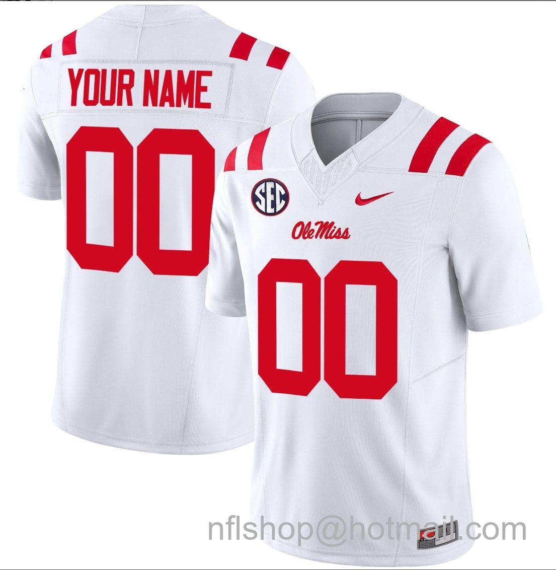 Men's Nike Custom Ole Miss Rebels Jersey Name and Number Football Vapor Limited All Stitched White