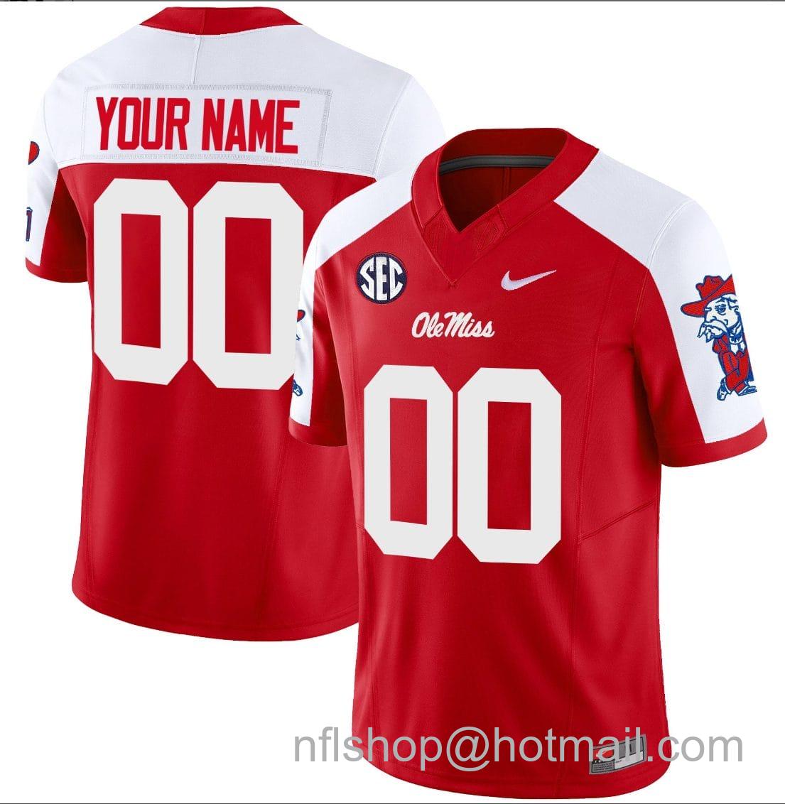 Men's Nike Custom Ole Miss Rebels Jersey Name and Number Football Vapor Limited All Stitched Red Alternate