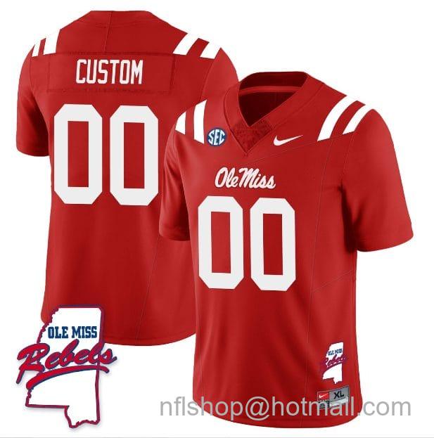 Men's Nike Custom Ole Miss Rebels Jersey Name and Number Football All Stitched Red Rebels Map