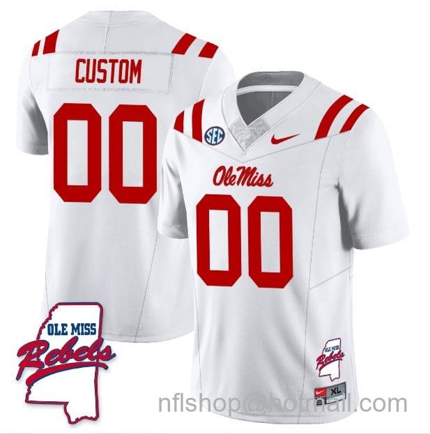 Men's Nike Custom Ole Miss Rebels Jersey Name and Number Football All Stitched White Rebels Map