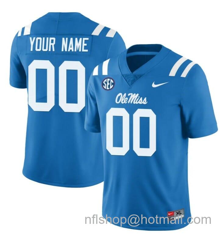 Men's Nike Custom Ole Miss Rebels Jersey Name and Number College Football All Stitched Light Blue