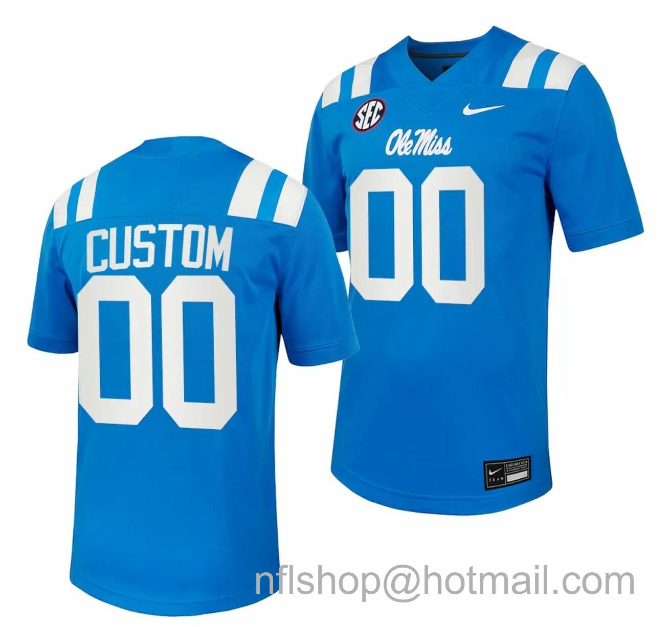 Men's Nike Custom Ole Miss Rebels Jersey Name and Number Untouchable College Football 2023 Powder Blue