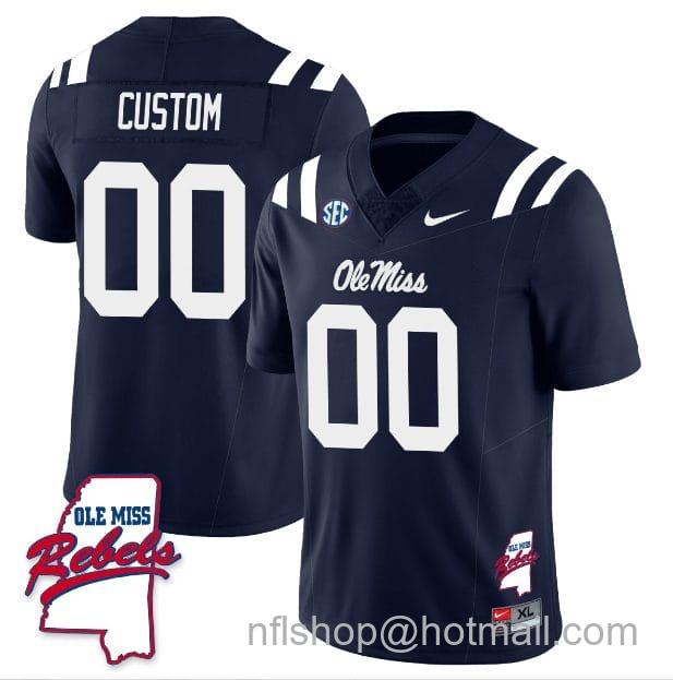 Men's Nike Custom Ole Miss Rebels Jersey Name and Number Football All Stitched Navy Rebels Map