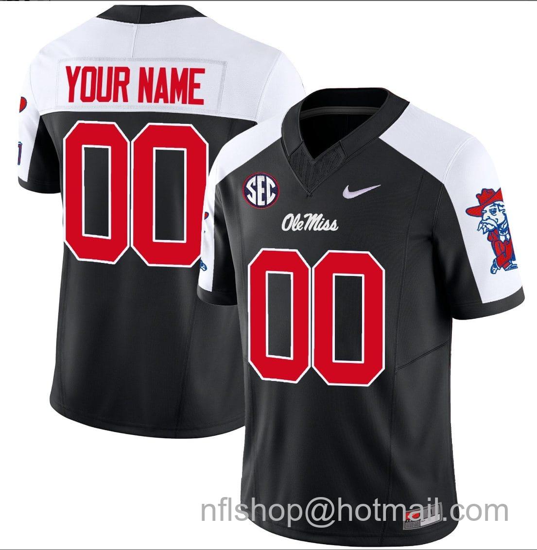 Men's Nike Custom Ole Miss Rebels Jersey Name and Number Football Vapor Limited All Stitched Black Alternate