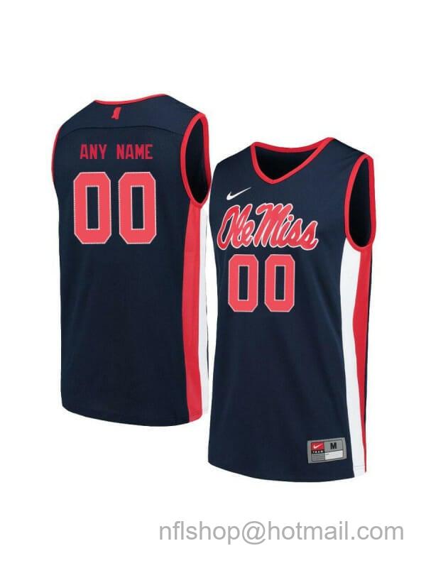 Men's Nike Custom Ole Miss Rebels Jersey College Basketball Name and Number Elite Navy