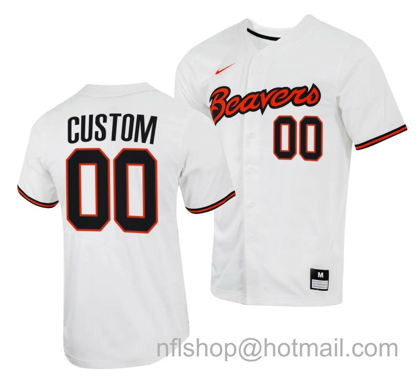 Men's Nike Custom Oregon State Beavers Baseball Jersey Name and Number NCAA College Full Button White