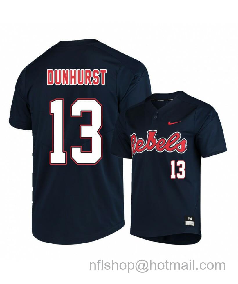 Men's Nike Ole Miss Rebels 13 Hayden Dunhurst Black College Baseball Jersey