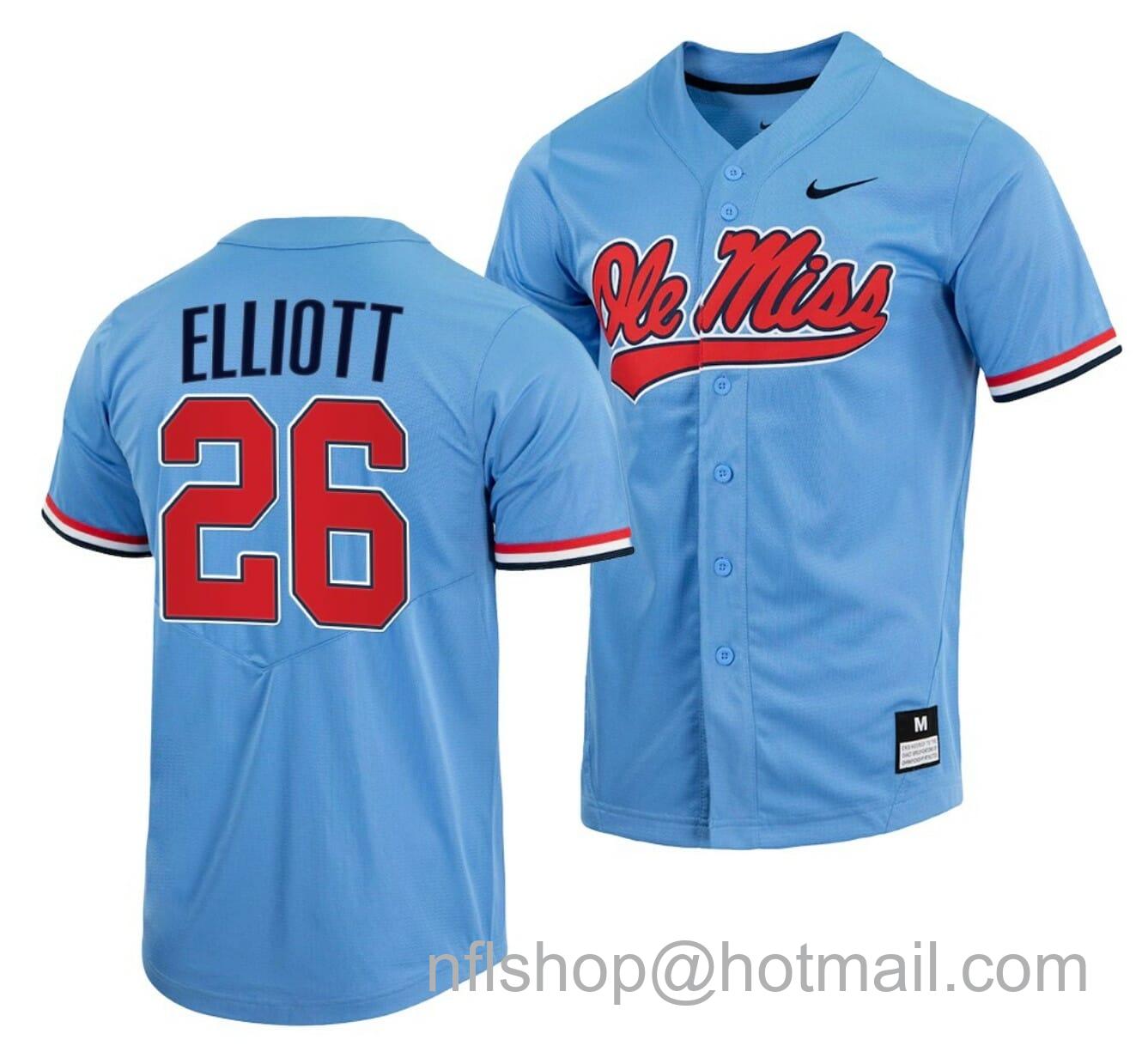 Men's Nike Hunter Elliott Jersey Ole Miss Rebels College Baseball Blue #26