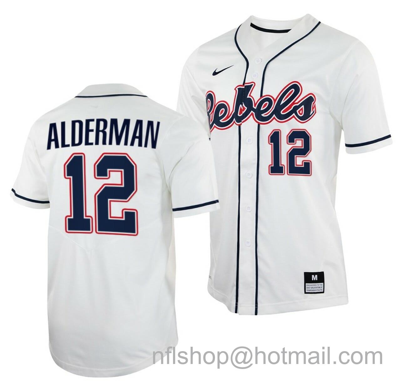 Men's Nike Kemp Alderman Jersey Ole Miss Rebels College Baseball White #12